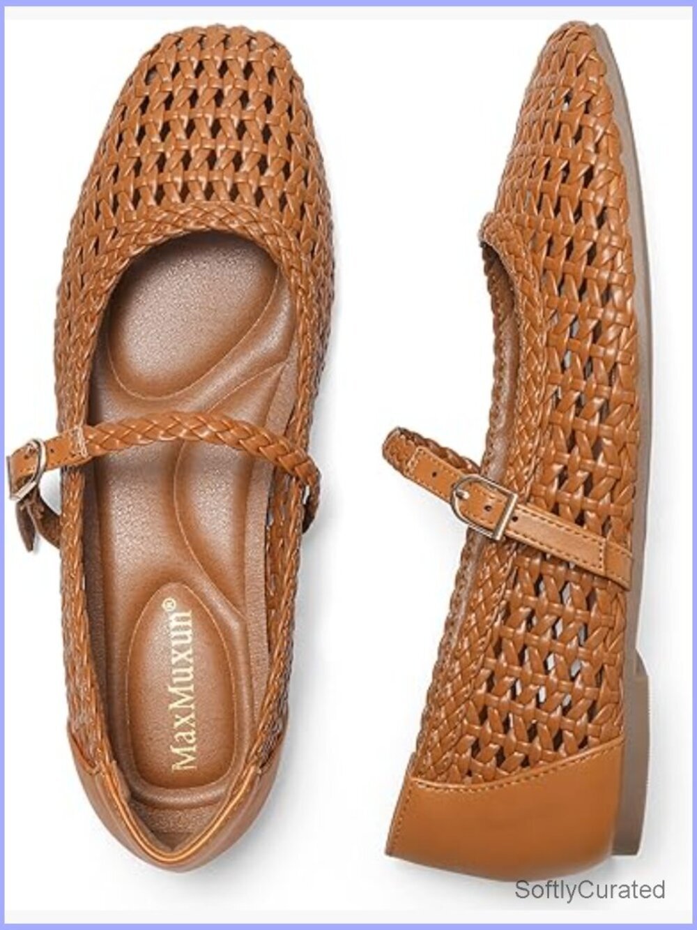 Square Toe Mary Jane Ballet Flats Woven Synthetic Leather Comfortable Dress - Picture 1 of 6